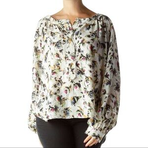 Patterson J Kincaid Cream Colorful Art Deco Floral Long Sleeve Blouse Small